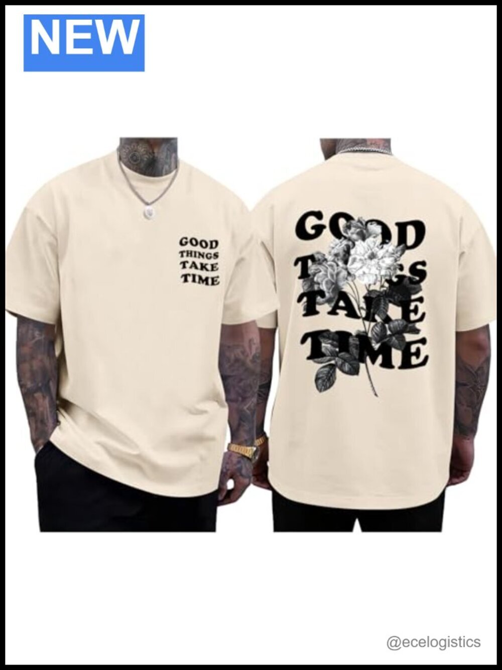 Men's Oversized Floral Letter Print Retro Streetwear Cotton T-Shirt